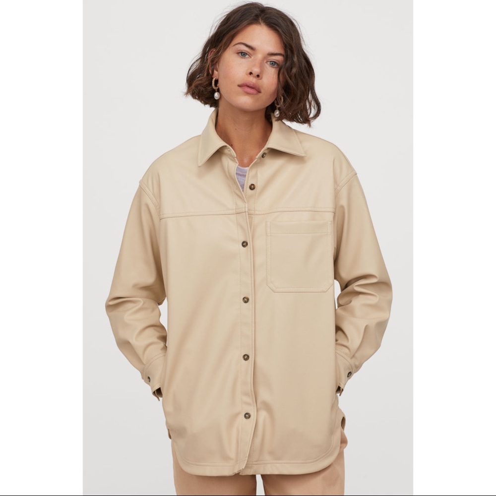 H&M Beige Faux Leather Shirt Jacket